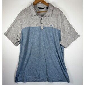Travis Mathew Polo‎ Shirt Mens XXL Gray Blue Colorblock Stripe Golf Casual